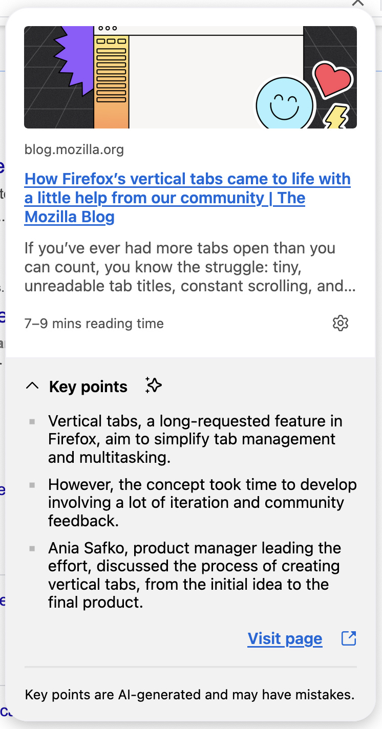 Screenshot showing a preview pane for a hovered link